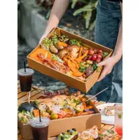 在飛比找ETMall東森購物網優惠-野餐盒子一次性餐盒露營食品壽司便當水果烤肉牛皮紙打包盒長方形