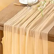 DeZerlor Champagne Gold Cheesecloth Table Runner 2 Pack Boho Gauze Summer Table Runners 120 inches Sheer Cheese Cloths for Champagne Wedding Bridal Baby Shower Party Summer Table Centerpiece