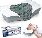 SAHEYER Side Sleeper Pillow, Ergonomic Cervical Neck Pillow Memory Foam Pillow for Neck and Shoulder, Bed Pillow for Side Sleeper, Piercing Pillow for Back and Stomach Sleeper-Grey