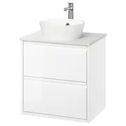 ÄNGSJÖN / KATTEVIK wash-stnd w drawers/wash-basin/tap, high-gloss white/white marble effect, 62x49x80 cm