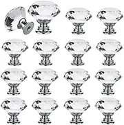 16Pcs Crystal Glass Drawer Knobs 30mm Dresser Knobs with Screws Diamond Handles for Cabinets Cupboard Dresser Bathroom Kitchen Office ect (16)