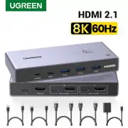 UGREEN 8K 60Hz HDMI KVM Switch USB C 3.0 3D HDR 2 PCs Sharing 1 Monitor Printer