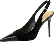 [YGJKLIS] Women's Closed Pointed Toe Stiletto Pumps 9.5CM Suede High Heels back Ankle Buckle Party Club Wedding Prom Sandals, Black, 6.5