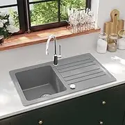 Generic Granite Kitchen Sink Single Basin with Drainer Reversible Grey,145514