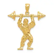 14k Yellow Gold Bodybuilder with Weights Pendant