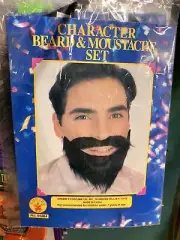 Character Mustache & Full Beard Set Black Scruff
