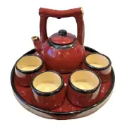 Pier 1 Teapot, tea cups, and tray New in box Shanghai Tea Set - Earthenware Red