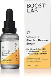 BOOST LAB Vitamin B3 Blemish Rescue Serum - Helps Reduce Skin Blemishes, Acne, Enlarged pores, Redness and Oily skin - Simple, Pure & Potent - Paraben Free, Sulphate Free, Fragrance Free - 30 ml