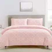 Artex Peach Trellis Geometric Pattern Printed Microfiber Polyester Quilt Cover Set (Single, Double, Queen)
