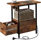 End Table with Charging Station Side Table with Drawer and USB Ports Power