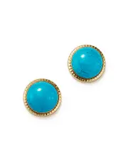 Turquoise Bezel Set Stud Earrings in 14K Yellow Gold