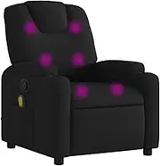 vidaXL Black Fabric Massage Recliner Chair - Manual Tilt, Integrated Vibration, Padded Seating with Cup Holders and Side Pocket, Wooden & Metal Frame