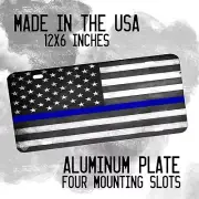 Thin Blue Line Law Enforcement Police Sheriff Flag Aluminum License Plate