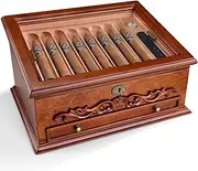Cigar Humidor, Humidor Cigar Box for Cuban Cigars, Glass-Top Humidor Cedar-Cigar Case, Desktop Humidor, Holds up to 30 Cigars