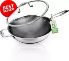 12" Stainless Steel Wok w/ Lid, Tri-Ply, Non-Stick, Honeycomb Pattern