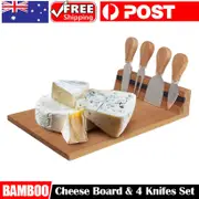 Rustic Bamboo Serving Board with Cheese Knife Set