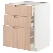 METOD / MAXIMERA base cabinet with 3 drawers, white/Fröjered light bamboo, 60x60x80 cm