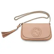 Gucci Soho Disco GG Camelia Beige Tassel Chain Crossbody Bag NWT