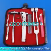 LED FIBER OPTIC Otoscope Tuning Fork C128 Reflex Hammer Diagnostic ENT SET WHITE