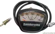 LAMBRETTA 0-90M BLACK SPEEDOMETER GP LI SX ITALIAN THREAD BULB CABLE