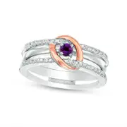 Amethyst and 0.05 CT. T.W. Natural Diamond Interlocking Oval Three-in-One Ring in Sterling Silver and Solid 10K Rose Gold