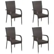 Stackable Outdoor Chairs 4 pcs Poly Rattan Brown