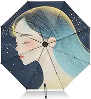 [PDZRMY] UV Protection Travel Umbrella Woman Stars Portrait Compact for Rain and Sun - Auto Open and Close UPF 50+ Windproof Portable 46” Sun Umbrella for Women and Men