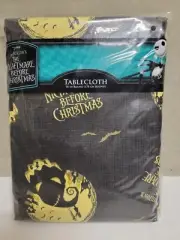 Disney Nightmare Before Christmas Tablecloth 70" Round Black Yellow Oogie Boogie