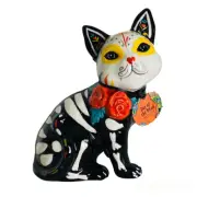 Blue Sky Halloween Skeleton Black Cat Day of the Dead Ceramic Figurine