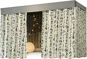HYJHHY Bottom Bunk Bed Curtain 3 Layers Blackout Privacy Top Bunk Bed Canopy Printing Dustproof Loft Bed Curtains Sleep Protection(Curtain*3,1.2M_Word A)