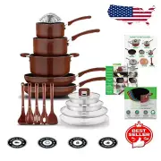 Elegant 17-Piece Cookware Set: Nonstick Pots & Pans with Stackable Design