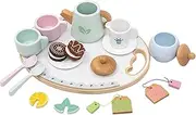 Wooden Tea Party Set | Pretend Tea Toys - Wooden Party Scoop Kids Kitchen Accessories Pretend Playset for 3-5 Year Old Girl Birthday