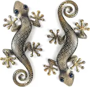 LIFFY Metal Gecko Wall Decor Large 2 Pack, Outdoor Lizard Wall Art, Metal Lizards Wall Decor, Gecko Metal Wall Art for Home Garden Yard Fence(15inc...