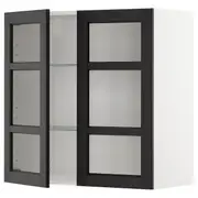 METOD wall cabinet w shelves/2 glass drs, white/Lerhyttan black stained, 80x37x80 cm