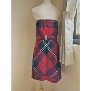Scottish House 9.9成新紅黑格紋平口洋裝