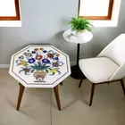 Marble side coffee Table corner table hexagonal shape floral design Inlay Work
