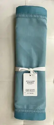 Williams Sonoma BORDER JACQUARD Table Runner Blue Tonal NWT