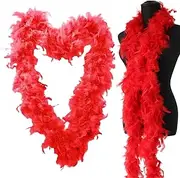 Zibeem Red Feather Boa - 2 Meters Long Feather Boa for Women for Crafts Fluffy Feather Boa Girl's Fancy Dress Accessories Carnival, Dancing Wedding