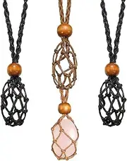 [Shappy] 3 Pieces Crystal Necklace Holder Cord Empty Stone Holder Crystal Cage Necklacer Quartz Raw Stone Cord Adjustable Length Crystal Necklace Cord for Crystal Pendant Necklace Rope Crystals