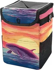 Car Trash Can with Lid and Storage Pockets Leak-Proof Organizer,Multipurpose Trash Bin for Car,Whale in The Sea