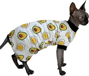 Sphynx Cat Four Leg Cotton Pajamas Elastic Pet Clothes for Hairless Cats Surgery Recovery Suit Cat Undershirt Clothes for Sphynx, Devon, Cornish (Egg & Avocado, L)