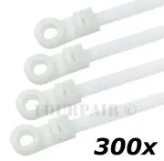 300 Pcs Lot - 8" Mount Head Screw Nail Hole Cable Zip Wire Ties 50 lbs - White