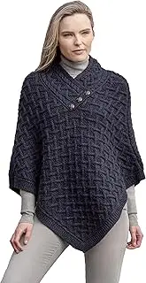 [Aran Crafts] Women's Cable Knit Nua Button Poncho (100% Super Soft Merino Wool)