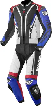 Berik XR-Ace Two Piece Motorcycle Leather Suit, black-white-red-blue, Size 52 for Men Black White Red Blue
