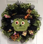 Smiling Frankenstein Halloween Deco Mesh Wreath