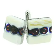 Murano Glass Cufflinks White Blue Red Millefiori Pair Square