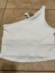 Victoria Secret Pink One Shoulder Top With Built In Bra White Medium
