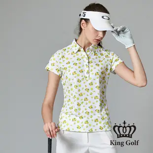 【KING GOLF】女款暢夏果香印圖造型POLO衫/高爾夫球衫-白色