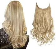 Hair Extensions Invisible Wire Dirty Blonde Highlight Wavy Curly Synthetic Hairpieces Balayage for Women Long 18 Inch Adjustable Headband No Clip