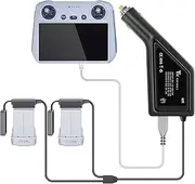 Hanatora Battery Car Charger for DJI Mini 4/3 Pro,Mini 3 Drone, 3 in 1(USB + 2 x Battery) 12v Rapid Charging Hub Accessories